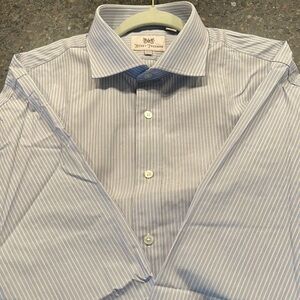 Hickey Freeman Blue Dress Shirt Elegant Striped Pattern